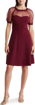 Maggy London Mesh Illusion Short Sleeve Dress in Arresting Burgundy at Nordstrom Rack, Size 18 (Similar To 16W)