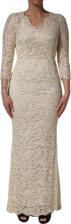 Dolce & Gabbana Off White Floral Lace Sheath Maxi Womens Dress