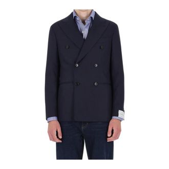 Caruso Zelander Double-Breasted Jacket - male - Caruso - Blazers - Blue - XL - Suits
