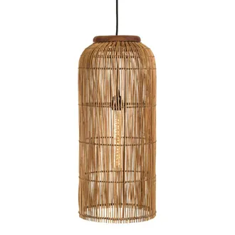 Macabane L&aacute;mpara colgante de rat&aacute;n de color natural y madera de teca reciclada