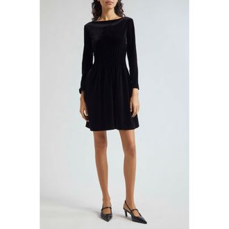 Emporio Armani Cinched Waist Long Sleeve Velvet Dress in Solid Black at Nordstrom, Size 12 Us