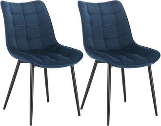 Woltu 2 x Velvet dining chairs Metal Legs Office Kitchen Living Room Lounge chairs Blue