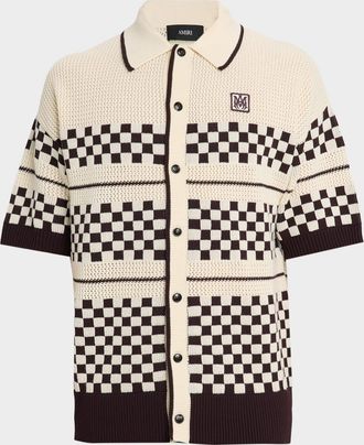 Amiri Mens Checkered Mesh Short-Sleeve Shirt