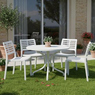 Dmora Silla De Exterior Canoe, 4 Sillas, Apilable Made In Italy, Soporta 120 Kg, Blanco