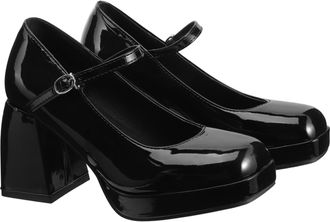 UPKOCH High Heel Leather Shoes for Women Thick Heels for Elegant Occasions Stylish Footwear Choice Black