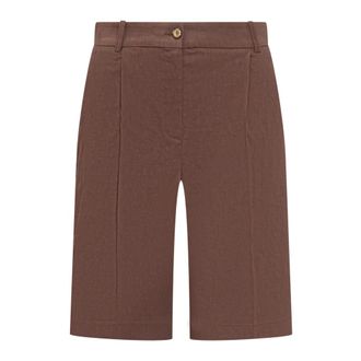 Pinko Bermuda Shorts met geperste plooidetails - Dames - Korte Broeken - Bruin - L - Katoen - Korte Broeken