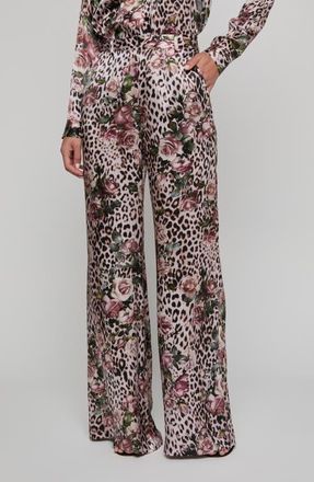 L'agence Pilar Silk Wide Leg Pants in Multi Small Rose Cheetah at Nordstrom, Size 12