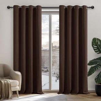 No Brand Cortinas Opacas Termoaislantes Con Ojales - Marr&oacute;n - 135 X 240 Cm Por Panel - Juego De 2 Paneles - Aptas Para Dormitorio Y Sal&oacute;n