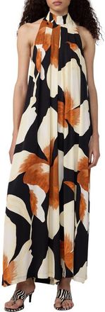 Diane Von F&uuml;rstenberg Cher Floral Halter Neck Wide Leg Stretch Silk Jumpsuit in Island Orchid Giant Black at Nordstrom, Size Xx-Small