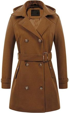 Generic 2024 Trench Coats For Women Uk Fashion Casual Solid Colour Womens Elegant Winter Overcoat Lapel Double Breasted With Belts Long Sleeve Wool Coat Pocke