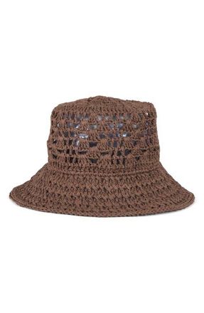 Eugenia Kim Jonah Crochet Straw Bucket Hat in Chocolate at Nordstrom
