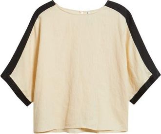 Mango Contrast Detail Linen Top in Ecru at Nordstrom, Size 6