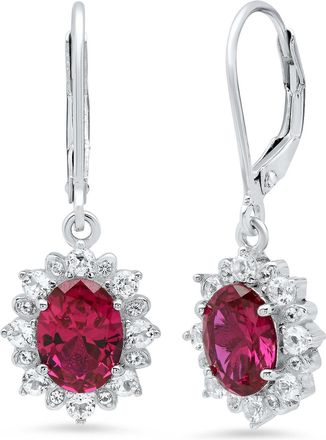 MAX + STONE 925 Sterling Silver Halo Sunburst Oval Gemstone Earrings with White Topaz Accent