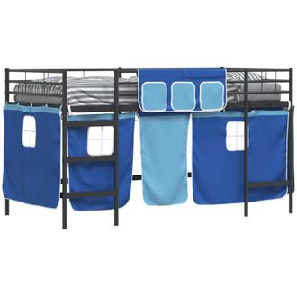 vidaXL Estructura De Cama Alta Para Ni&ntilde;os Con Cortinas Negro Y Azul Vidaxl