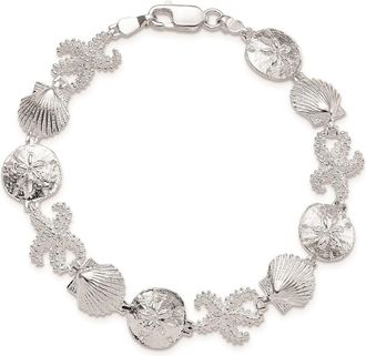 Diamond2Deal Sterling Silver Rhod-plated Polished Starfish,Shell,Sand Dollar Bracelet 7.25