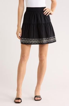 Melrose and Market Embroidered Cotton Blend Miniskirt in Black Combo at Nordstrom Rack, Size Xx-Small