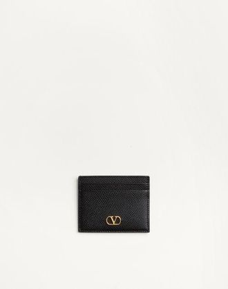 Valentino Garavani VLogo Signature Grainy Calfskin Card Holder Wo