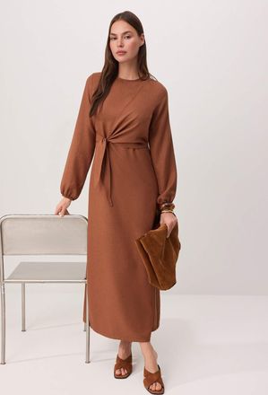 Trendyol Modest Dames Bruin Effen Maxi Lang Casual Double-breasted Modest Jurken