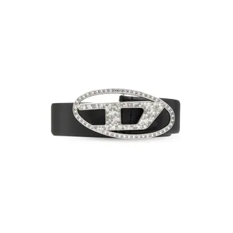 Diesel Belts, female, Black, Size: 100 CM Leather Belt with Oval D Logo Buckle