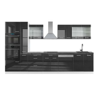 Vicco Mueble De Cocina R-line, Antracita Brillo Intenso/blanco, 350 Cm Con Armario Alto, Et Antracita