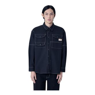 Story mfg. Contrast Stitch Utility Shirt - Heren - Casual Overhemden - Zwart - S - Katoen - Overhemden