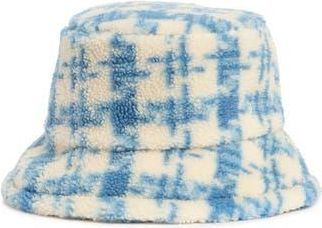 Area Stars Houndstooth Faux Shearling Bucket Hat in Blue at Nordstrom Rack
