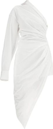 Alexander Wang Asymmetrische Poplin Midi Jurk - Dames - Feestkleedjes - Wit - M - Katoen - Kleedjes