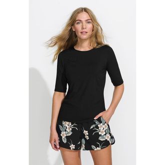 Lands End Long Crew Neck Rash Guard UPF 50 Sun Protection Swim Tee in Black at Nordstrom, Size X-Small