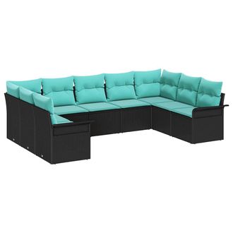 vidaXL Conjunto De Sof&aacute; De Jard&iacute;n 9 Pcs Negro Rat&aacute;n Sint&eacute;tico Vidaxl