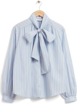 & Other Stories Georgie Stripe Tie Neck Top in Blue at Nordstrom Rack, Size 12