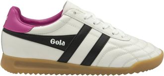 Gola Womens Stadium Sneakers In White Black With Shock Pink