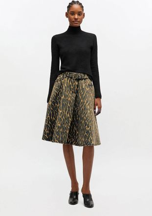 Ganni Green Leopard Denim Wrap Skirt - Size 10/12 Organic Cotton