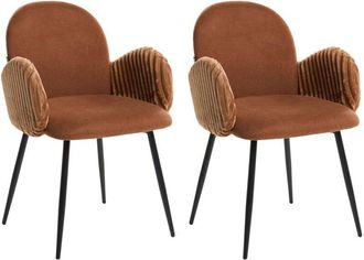 Beliani Set of 2 Dining Chairs Brown Fabric Upholstery With Velvet Armrests Retro AMITY