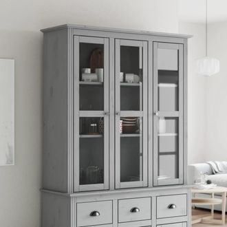 vidaXL Armario Con Puertas De Vidrio Bodo Madera Maciza Pino Gris Vidaxl