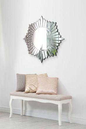 MirrorOutlet Sunburst All Glass Modern Design Round Mirror 80 x 80 CM in Silver | Size: 1 Pack