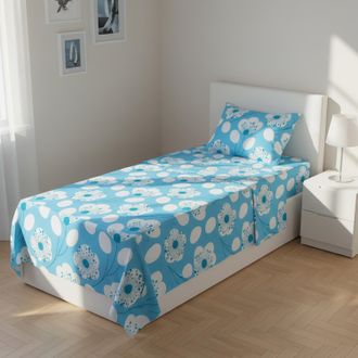 KASANOVA Completo letto singolo azzurro fiori bianchi