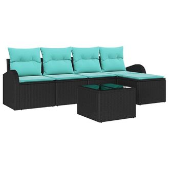 vidaXL Juego De Sof&aacute; 6 Uds. Negro Y Turquesa Rat&aacute;n Sint&eacute;tico Vidaxl