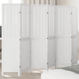 vidaXL Biombo Separador De 6 Paneles Madera Maciza Paulownia Blanco Vidaxl