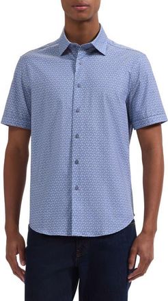 Bugatchi Miles OoohCotton Flamingo Print Short Sleeve Button-Up Shirt in Cobalt at Nordstrom, Size Xxx-Large