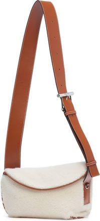 Alexander McQueen T-Bar Genuine Shearling Sling Bag in Cream/Tan/Silver at Nordstrom