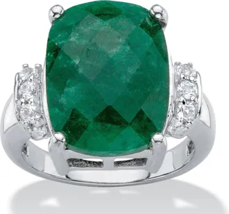 Palm Beach Jewelry Genuine Emerald and White Tanzanite Cocktail Ring 8.80 TCW in Platinum-plated