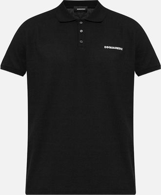 Dsquared2 Mens Dsquared2 Logo Print Piqu&eacute; Polo Shirt in Black - Size: 36
