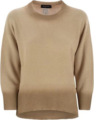 Fabiana Filippi Elegante Jersey Jurk - Dames - Ronde hals truien - Bruin - M - Katoen - Truien & Vesten