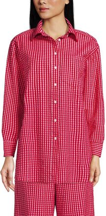 Lands End Oversized Seersucker Shirt in Compass Red/pink Gingham at Nordstrom, Size X-Large