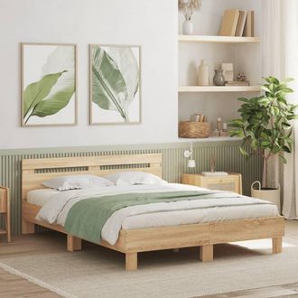 vidaXL Vidaxl - Estructura De Cama Cabecero Y Luces Led Roble Sonoma 150x200 Cm