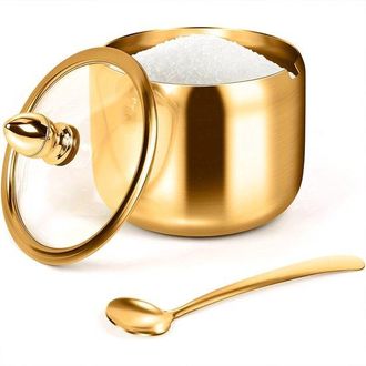OEM Tarro De Especias Japon&eacute;s, Azucarero, Salero Y Especiero De Acero Inoxidable Con Tapa Y Cuchara - Dorado