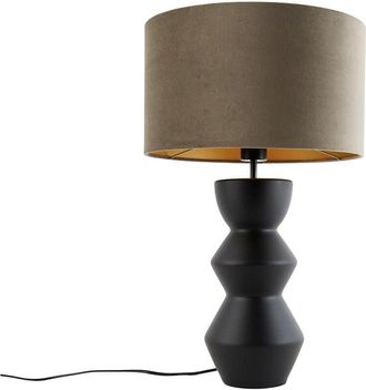 QAZQA Lampada da tavolo con paralume alisia - Design - Ceramico - Taupe/Nero - Tondo Max. 1 x Watt - Qazqa