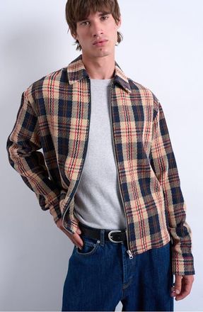Topman Check Zip Overshirt in Navy Multi at Nordstrom, Size X-Large