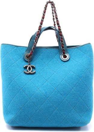 Chanel Wool Leather Matelasse Tote Bag