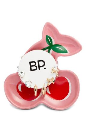 BP. Cherry Trio 3-Pack Earrings & Jewelry Tray Set in Gold- Ivory at Nordstrom